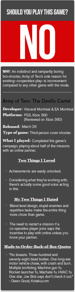 Illustration for article titled Army of Two: The Devil's Cartel: The Kotaku Review